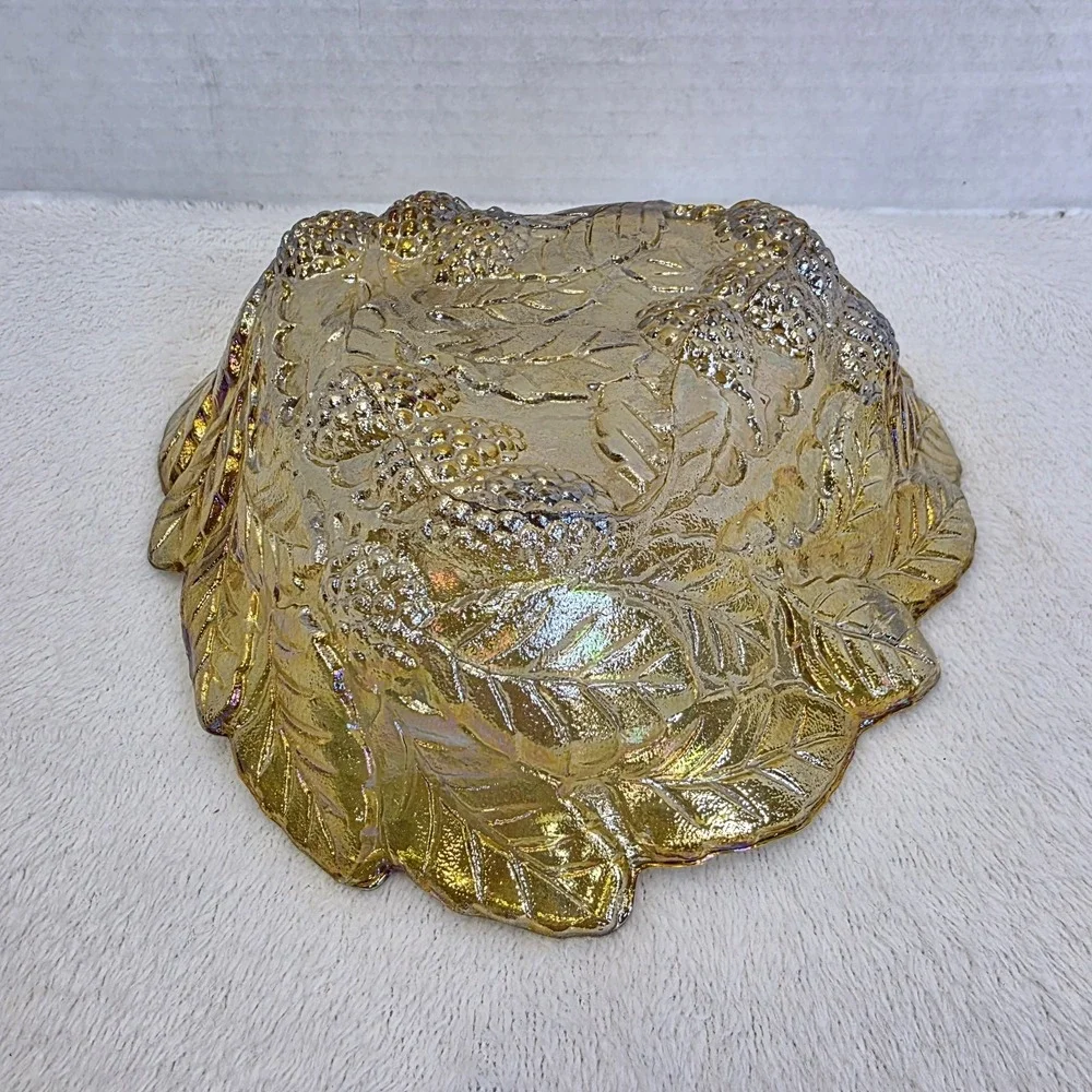Vintage Indiana Carnival‎ Glass Loganberry Leaf Amber Marigold Candy Dish Gift